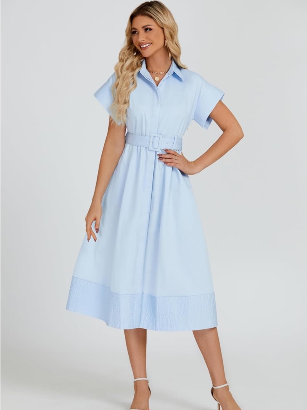 Tuckernuck Light Blue Belted Midi Shirt Dress
